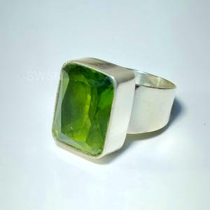 Sterling Silver Peridot Ring: Chunky Celtic Boho Jewelry