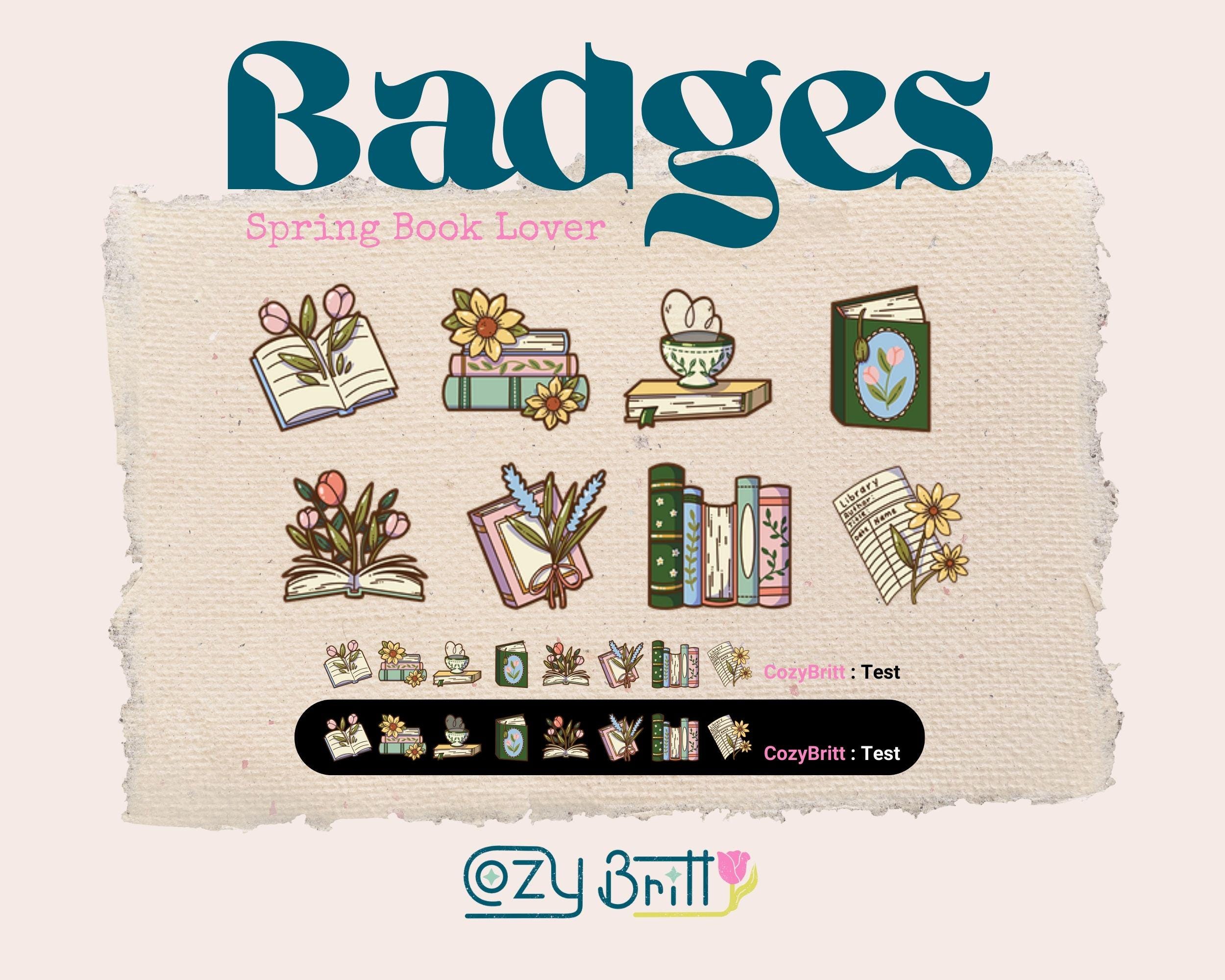 Spring Book Lover Badges – Cozy Stream Icons for Twitch, YouTube & Discord