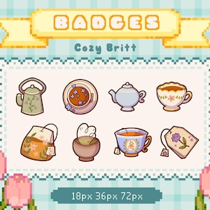 Twitch-badges met bloemen | Cosy Tea Party Stream-badges | Schattige botanische abonneepictogrammen (digitale png-download)