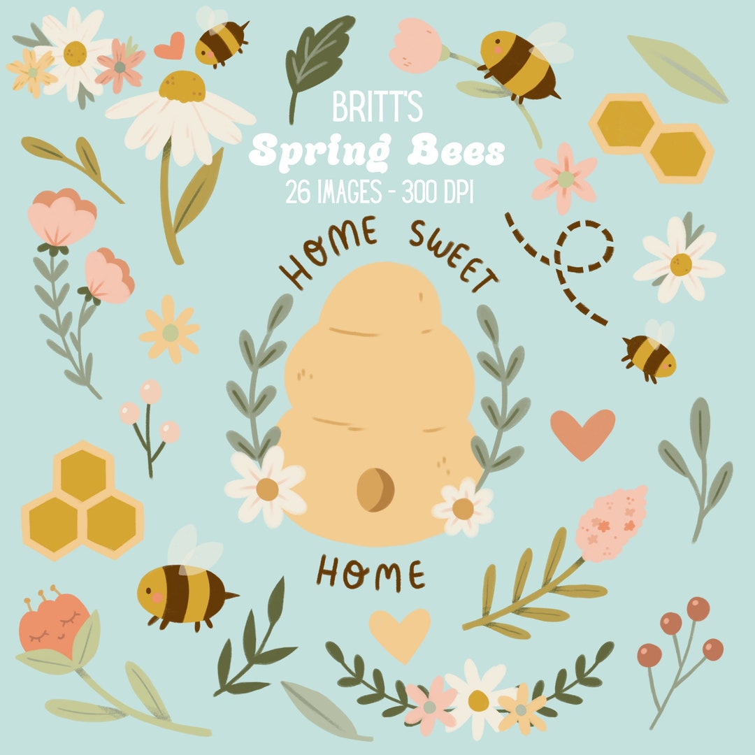 Spring Bees Clipart Spring Bees Download Instant Download Bees Flowers