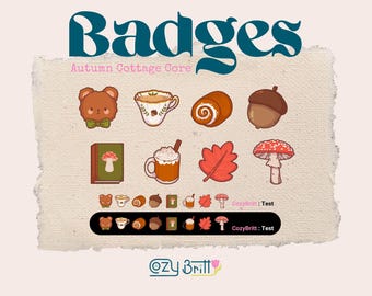 Autumn Cottagecore Twitch Sub Badges: Bear, Tea, Mushroom (PNG Digital Download)