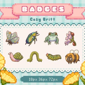 Bug Twitch Badges | Kawaii Frog, Bee, Butterfly, Snail, Caterpillar, Beetle, Ladybug