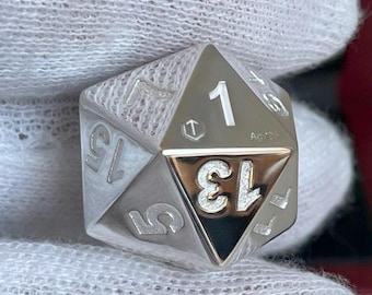D20 dice made of 925 sterling silver, solid, 24 mm, 50 g, polished, precious metal dice, role-playing, tabletop, polyhedral, D20 collector&#39;s dice