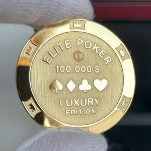 925 スターリング シルバー製ポーカー チップ、ソリッド、18 カラット金メッキ、39 mm、高品質トークン、コレクターおよびデザイナー ポーカー チップ、ホールマーク付き