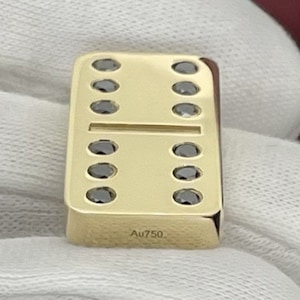 Domino made of 18 carat gold with 12 diamonds, solid, length 29 mm, 25 g, polished, collector&#39;s, designer, luxury domino, domino gold bar