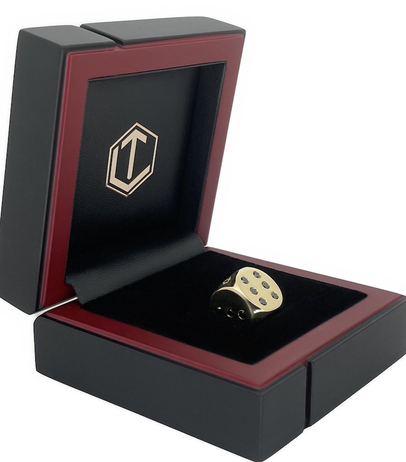 18K Gold Dice with 21 Black Diamonds in 750 Solid Gold and in Black Case - Würfel aus 18 Karat Gold mit 21 schwarzen Diamanten, vollmassiv, im schwarzen Etui.