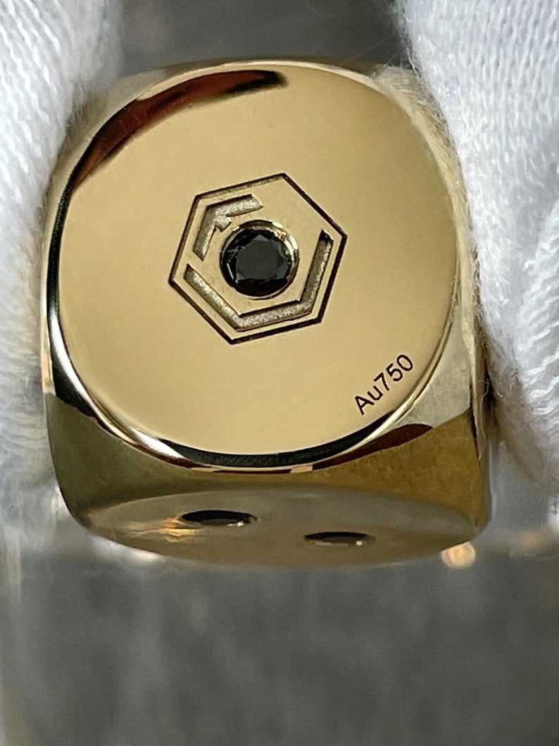 Cubo in oro 18 carati con 21 diamanti neri, massiccio, 54 g, 16 mm, 1,26 ct – Oggetto da collezione realizzato a mano, punzonato e con certificato. immagine 18