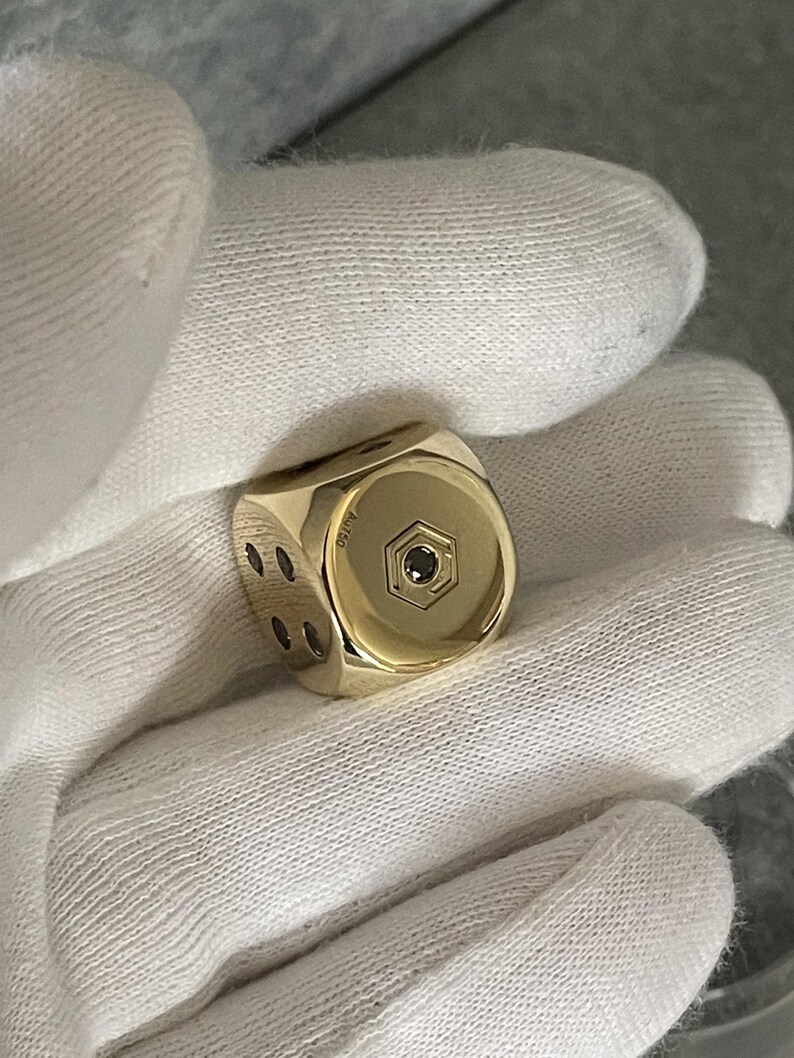 Cubo in oro 18 carati con 21 diamanti neri, massiccio, 54 g, 16 mm, 1,26 ct – Oggetto da collezione realizzato a mano, punzonato e con certificato. immagine 17