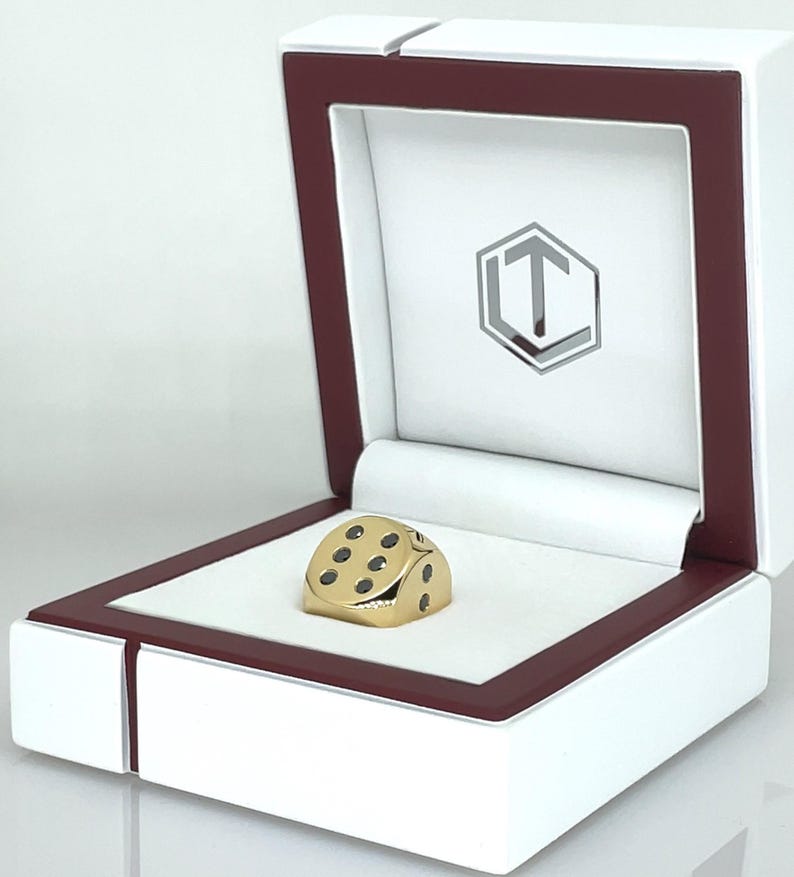 18K Gold Dice with 21 Black Diamonds in 750 Solid Gold and in White Case - Würfel aus 18 Karat Gold mit 21 schwarzen Diamanten, vollmassiv, im weissen Etui.