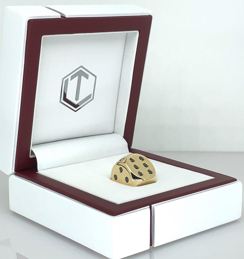 18K Gold Dice with 21 Black Diamonds in 750 Solid Gold and in White Case - Würfel aus 18 Karat Gold mit 21 schwarzen Diamanten, vollmassiv, im weissen Etui.