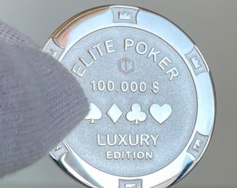 Poker chip made of 925 sterling silver, solid, 39 mm, 35 g, high-quality token, collector&#39;s, designer and luxury poker chip, hallmarked
