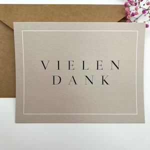 Dankeskarte Vielen Dank auf Perlglanzpapier | Postkarte - minimalistische kleine Karte Dankeschön (weiße Rückseite zum Beschreiben)