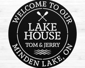 Plaque personnalisée de maison au bord du lac, plaque extérieure en métal de la maison du lac, plaque familiale de la maison au bord du lac, décoration de maison au bord du lac, plaque de bateau, cadeau de pendaison de crémaillère