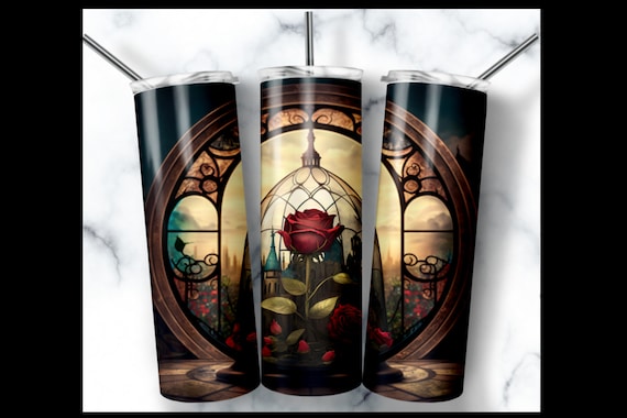 Fairytale Beauty Beast Sublimation Rose 20 Oz Tumbler Sublimation