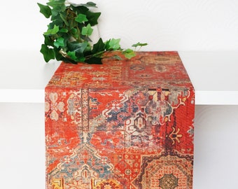 Chemin de table en coton de style kilim turc l Nappe orientale naturelle l Table de couverture de style bohème l Terre cuite de ferme et couleurs orange