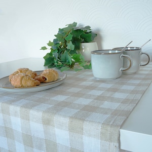 Linen Cotton Checkered Table Runner: Natural Scandi Style