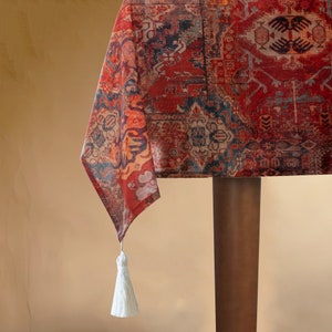Cotton Tablecloth Turkish Kilim Style l Natural Oriental Table Runner l Boho style Cover Table l Farmhouse Terracotta and Orange Colors