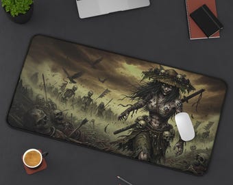 Undead Samurai Witch Skeleton Army Dark Fantasy Anime Desk Mat | Gothic Halloween Gaming Mouse Pad XL | Deskmat MTG TCG Playmat | Goth Gift
