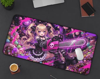 Candy Chainsaw Gothic Lolita Yami Kawaii Anime Desk Mat | Menhera Pastel Goth Gaming Mouse Pad XL | Deskmat Playmat | Alt Gift
