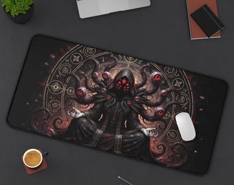 Eldritch Sorcerer Occult Mandala Dark Fantasy Anime Desk Mat | Gothic Gaming Mouse Pad XL | Deskmat Mtg Tcg Playmat | Goth Gift