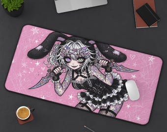 Demon Dagger Gothic Lolita Yami Kawaii Anime Desk Mat | Menhera Pastel Goth Gaming Mouse Pad XL | Deskmat Playmat | Alt Gift