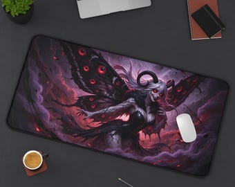 Demon Moth Fairy Eye Wings Dark Fantasy Anime Desk Mat | Gothic Gaming Mouse Pad XL | Deskmat MTG TCG Playmat | Goth Gift