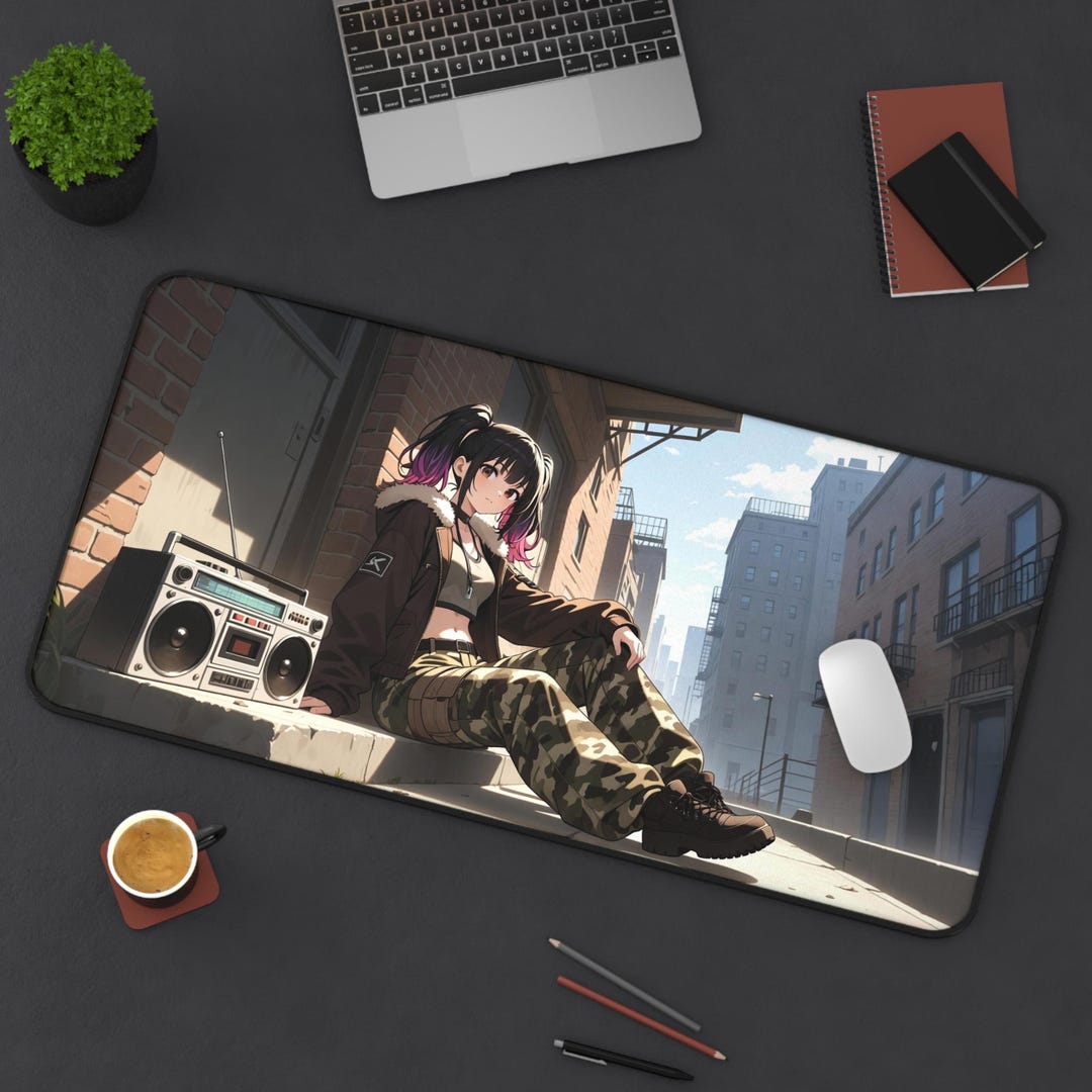 Urban Anime Girl Boombox Desk Mat - Street Style Gaming Mouse Pad XL - Etsy