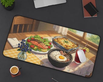 Summer Feast Cozy Meal Kawaii Anime Food Desk Mat | Cute Gaming Mouse Pad XL | Japanese Deskmat Playmat | Foodie Gift