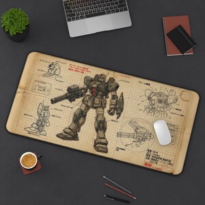 XL Desk Mat Retro Mecha Robot Blueprint Schematic Anime Art Large Gaming Mouse Pad Drawing Keyboard Mat Mecha Desk Setup Anime Gift for Fans
