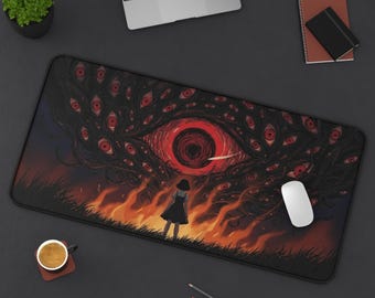 Eldritch Eye Tree Crimson Horror Dark Fantasy Anime Desk Mat | Gothic Halloween Gaming Mouse Pad XL | Deskmat MTG TCG Playmat | Goth Gift