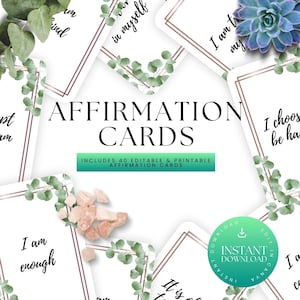 Carte positive / Carte di amore per se stessi / Carte di affermazione digitali / Fogli di lavoro terapeutici / Stampabili digitali / Carte Mantra / Carte stampabili