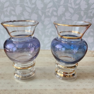 Pair of Vintage Bartlett Collins Bud Vases Purple with Gold Trim MCM Antique Retro