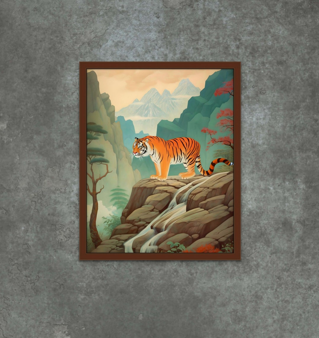 Vintage Tiger Art Print Digital Download Printable Wall Etsy