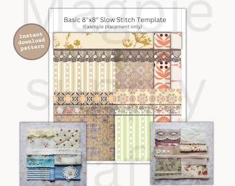 Basic 8x8 inch Slow Stitch PDF Template,Slow stitch fabric placement template beginner,Slow stitch pattern template,INSTANT  DOWNLOAD