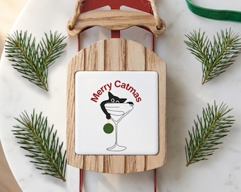 Funny Cat Ornament for Martini Lovers Christmas Tree Decoration with Black Cat