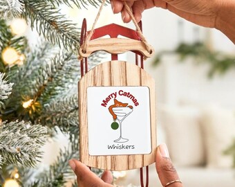 Personalized Orange Cat Ornament for Martini Lovers Tree Decoration