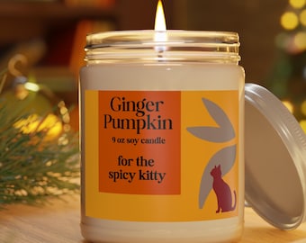 Pumpkin Soy Candle for the Spicy Kitty, 9 oz Fall Decor, Cat Mom Gift