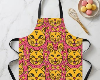 Funny Pink Cat Apron: Kawaii Cooking Smock, Anime Kitchen Gift for Cat Mom