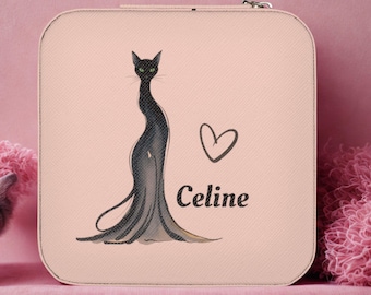 Personalized Jewelry Box with Black Cat Design: Travel Gift for Her