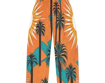Resort Wear for Women Palm Tree Pajama Pant, Hawaiian Fabric Pant for Women Available in Plus Size, Orange Pant, Tropical Design