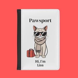 Cat Passport Cover Funny Themed &quot;Pawsport&quot; Slogan Personalized Cat Lover Travel Gift