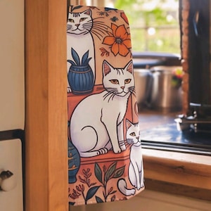 Orange and White Cat Tea Towel, Spring Cat Decor, Cat Kitchen Towel
