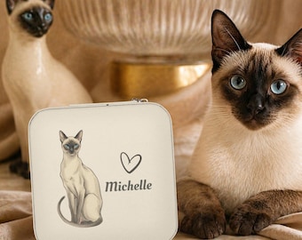 Siamese Cat Jewelry Box: Personalized Travel Case Cat Lover Birthday Gift