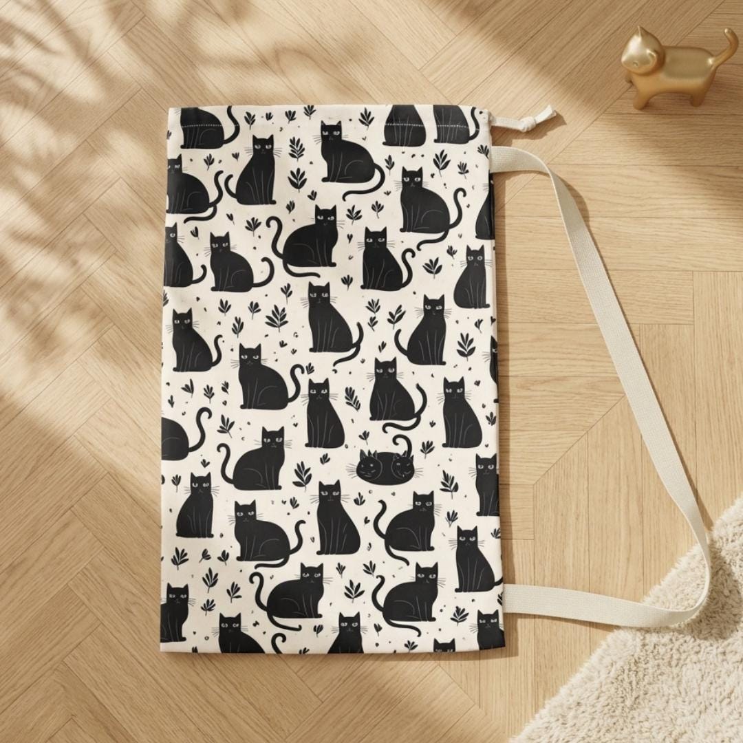 Black Cat Print Laundry Bag: Funny Laundry Room Decor
