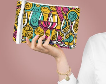 Vegan Leather Cosmopolitan Clutch Bag, Wristlet Purse, Wine Lover Gift, Pop Art Purse