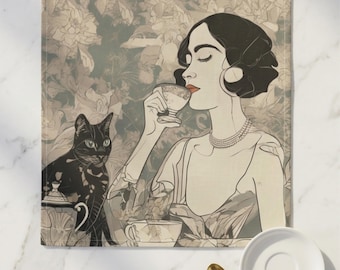 Retro Tea Towel for Kitchen: Vintage Art Deco Housewarming Gift