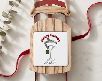 Personalized Gray Cat Ornament for Martini Lovers Tree Decoration