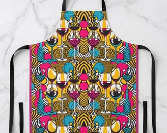 Pop Art Wine Lover Apron: Bold Pink & Blue Kitchen Smock
