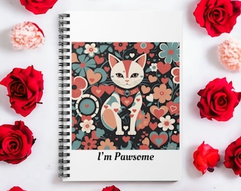 Hearts and Flowers Journal Gift for Cat Lover, Positive Affirmation Journal, Daily Journal, Valentine's Day Gift, Galentine's Gift