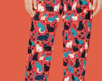 Pink Cat Pajama Pants: Women's Kitten Lounge Sleepwear
